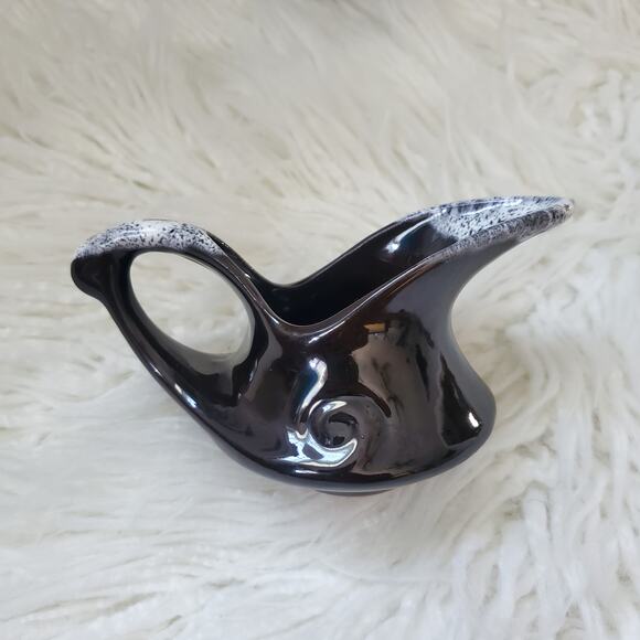 Glazed Pottery Creamer Pitcher Jar Vase Brown Retro Style - Picture 2 of 10